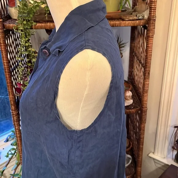 Flax by Jeanne Englehart Womens Small Linen Sleeveless Button Down Blouse Blue - Picture 4 of 10